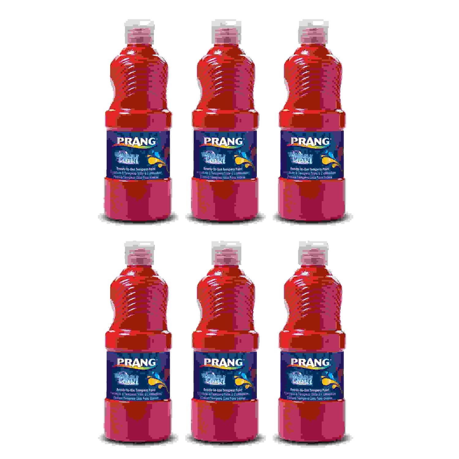Washable Tempera Paint, Red, 16 oz, Pack of 6