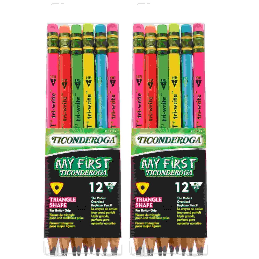 My First Tri-Write Wood-Cased Pencils, Neon Assorted, 12 Per Pack, 2 Packs