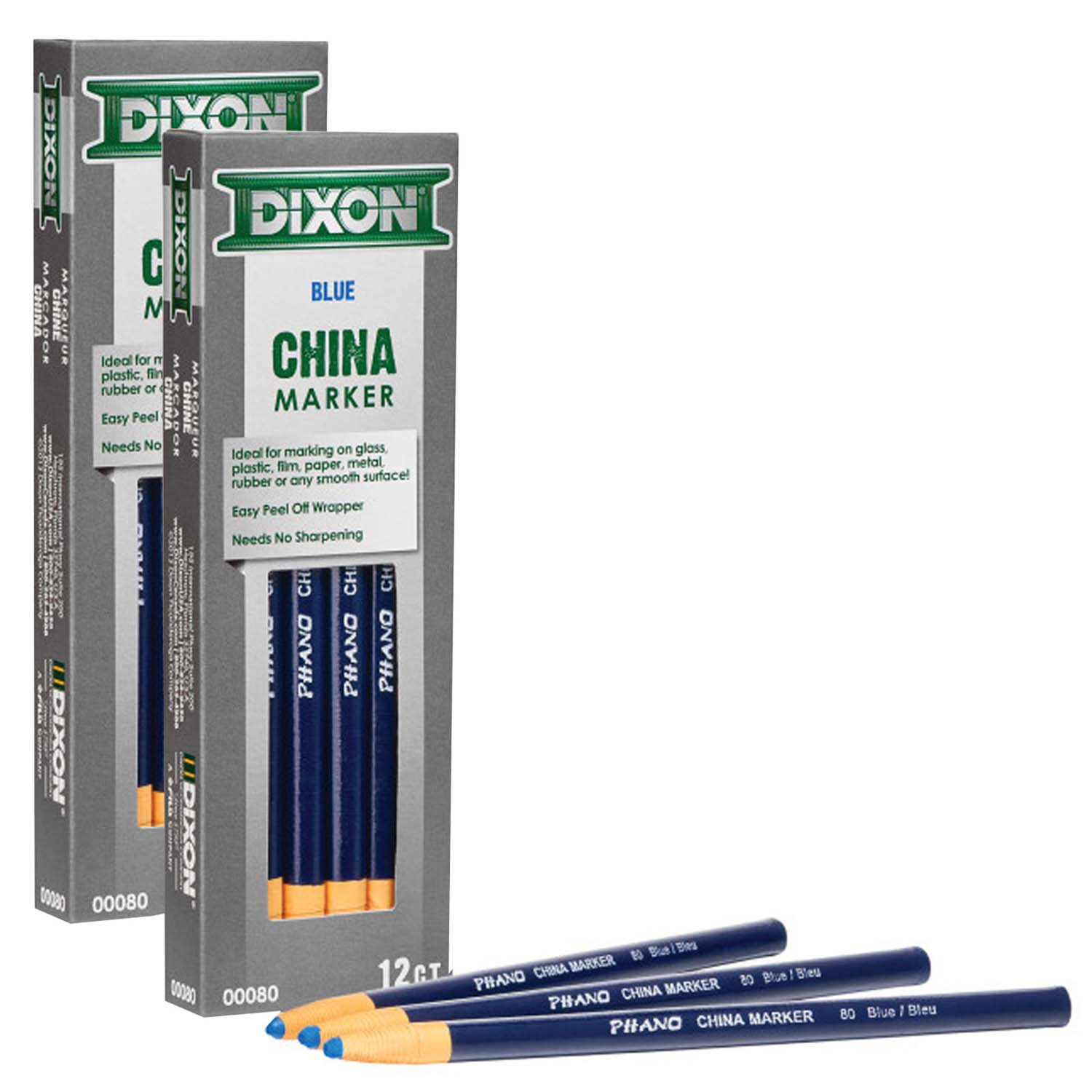 Phano China Markers, Blue, 12 Per Pack, 2 Packs
