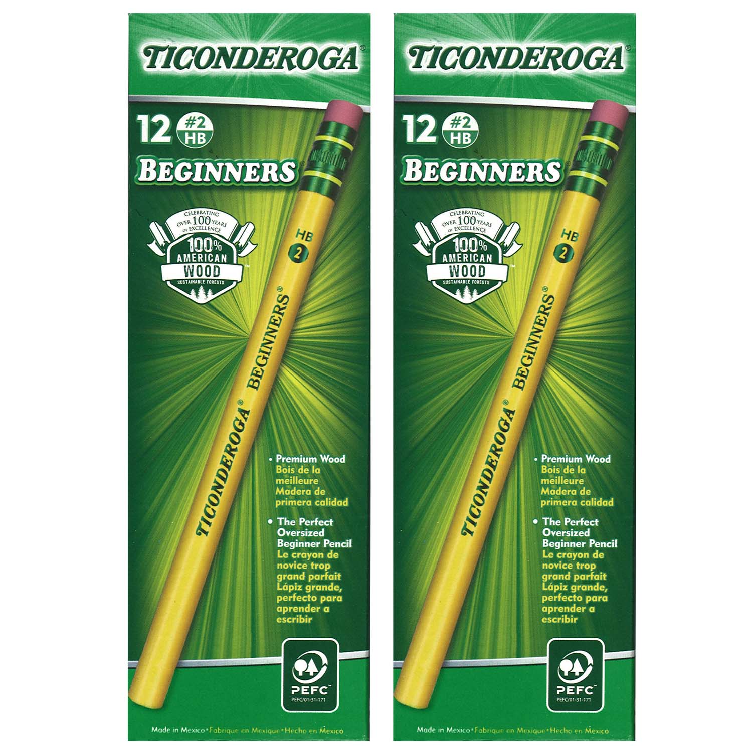 Beginners Pencils with Eraser, 12 Per Pack, 2 Packs