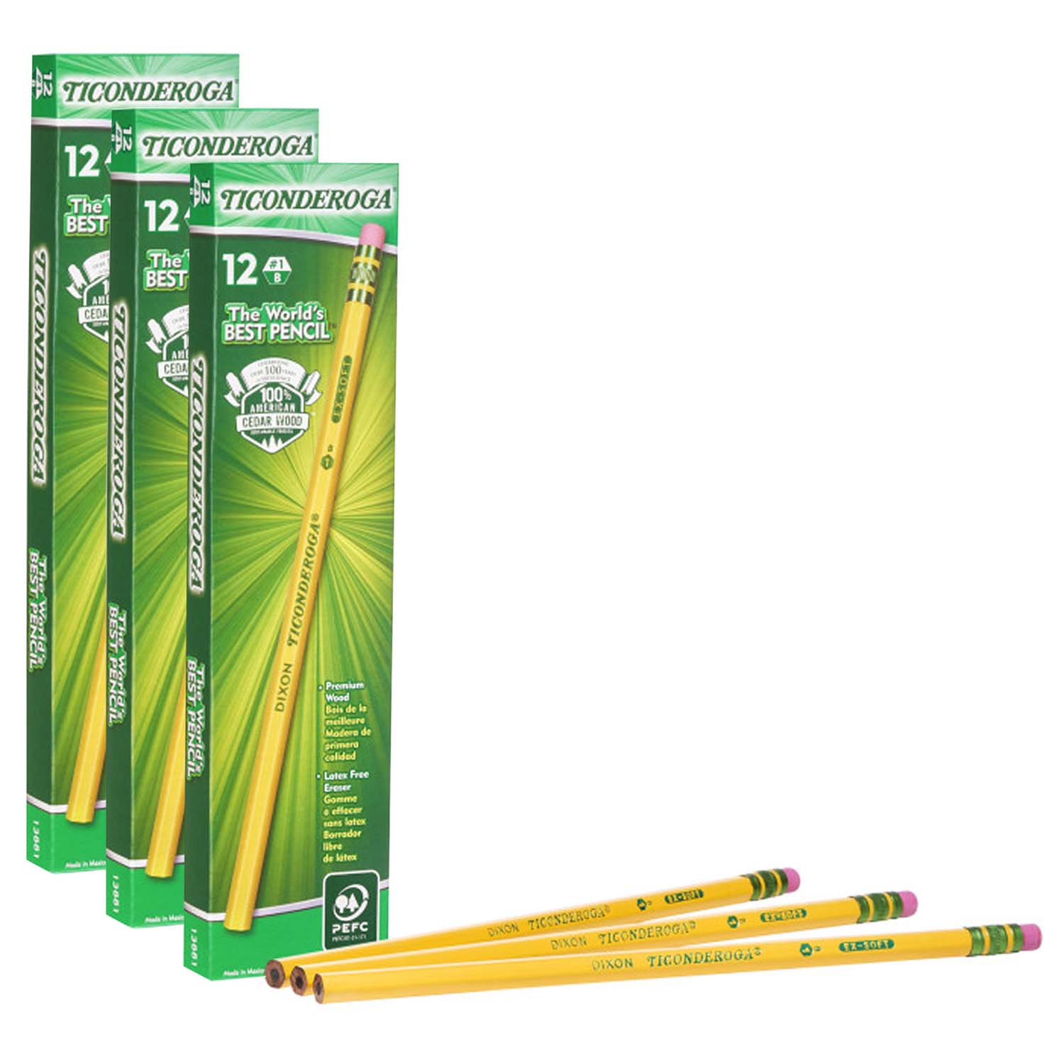 Original Ticonderoga Pencils, No. 1 Extra Soft Yellow, Unsharpened, 12 Per Box, 3 Boxes