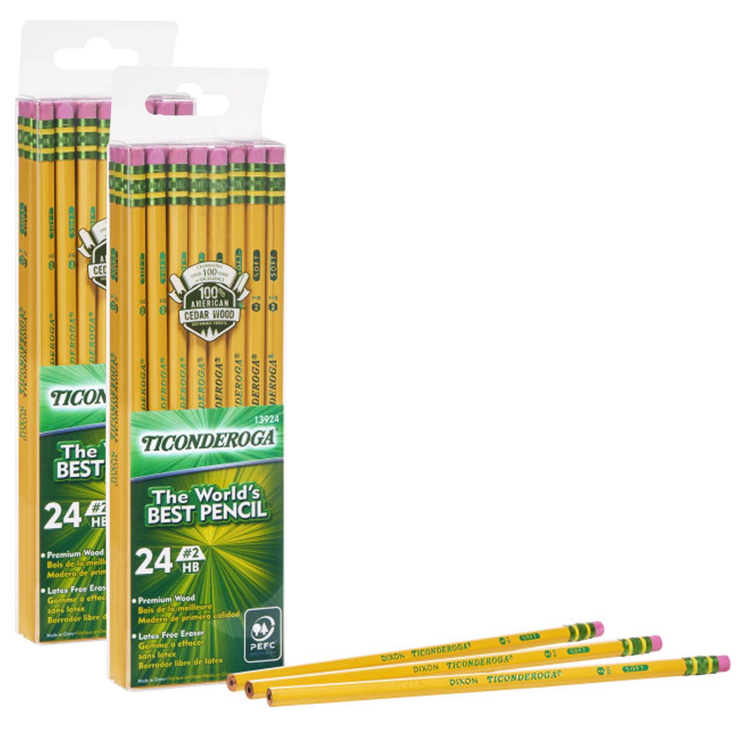 Pencils, #2 Soft, Yellow, Unsharpened, 24 Per Pack, 2 Packs