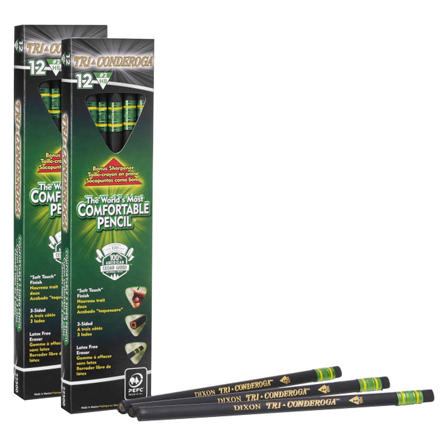 Tri-Conderoga 3-Sided Pencils with Sharpener, 12 Per Pack, 2 Packs