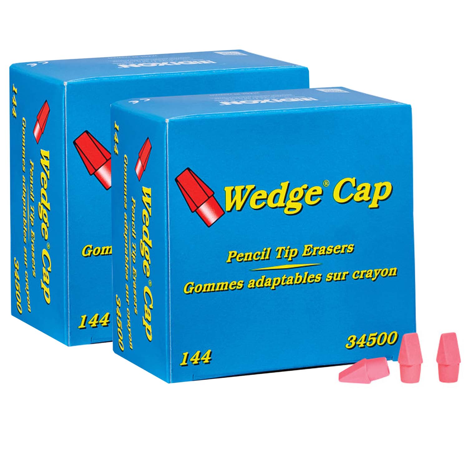 Wedge Pencil Cap Erasers, Pink, 144 Per Pack, 2 Packs