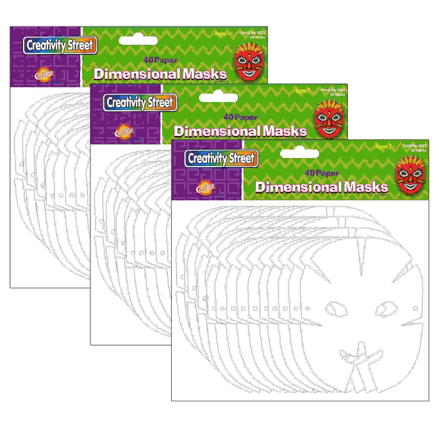 Die-Cut Dimensional Paper Masks, 10-1/2" x 8-1/4", 40 Per Pack, 3 Packs