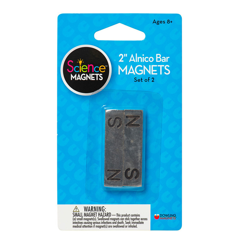 Alnico Bar Magnets, 2", N/S Stamped, Pack of 2