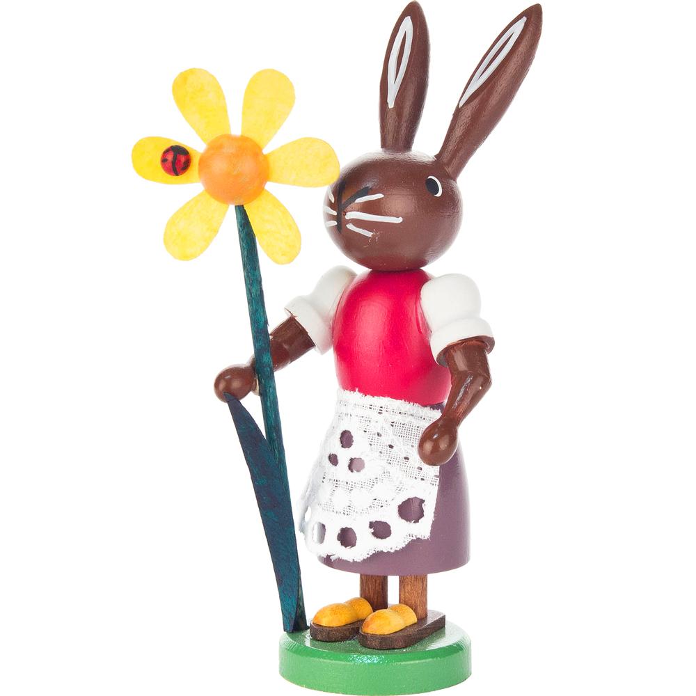 Dregeno Easter Figure - Rabbit with Flower - 4"H x 1.75"W x 1.25"D