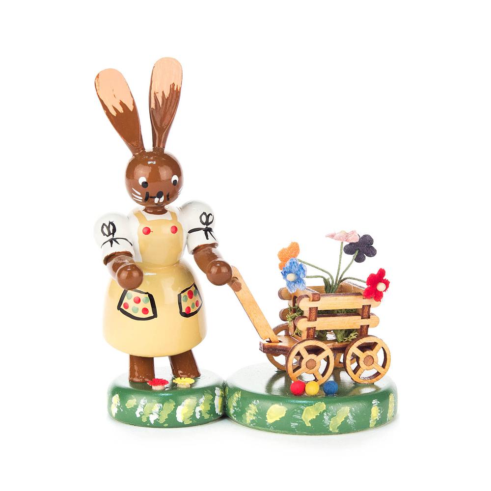 Dregeno Easter Figure - Bunny Lady With Flower Cart - 4"H x 3.5"W x 2.5"D