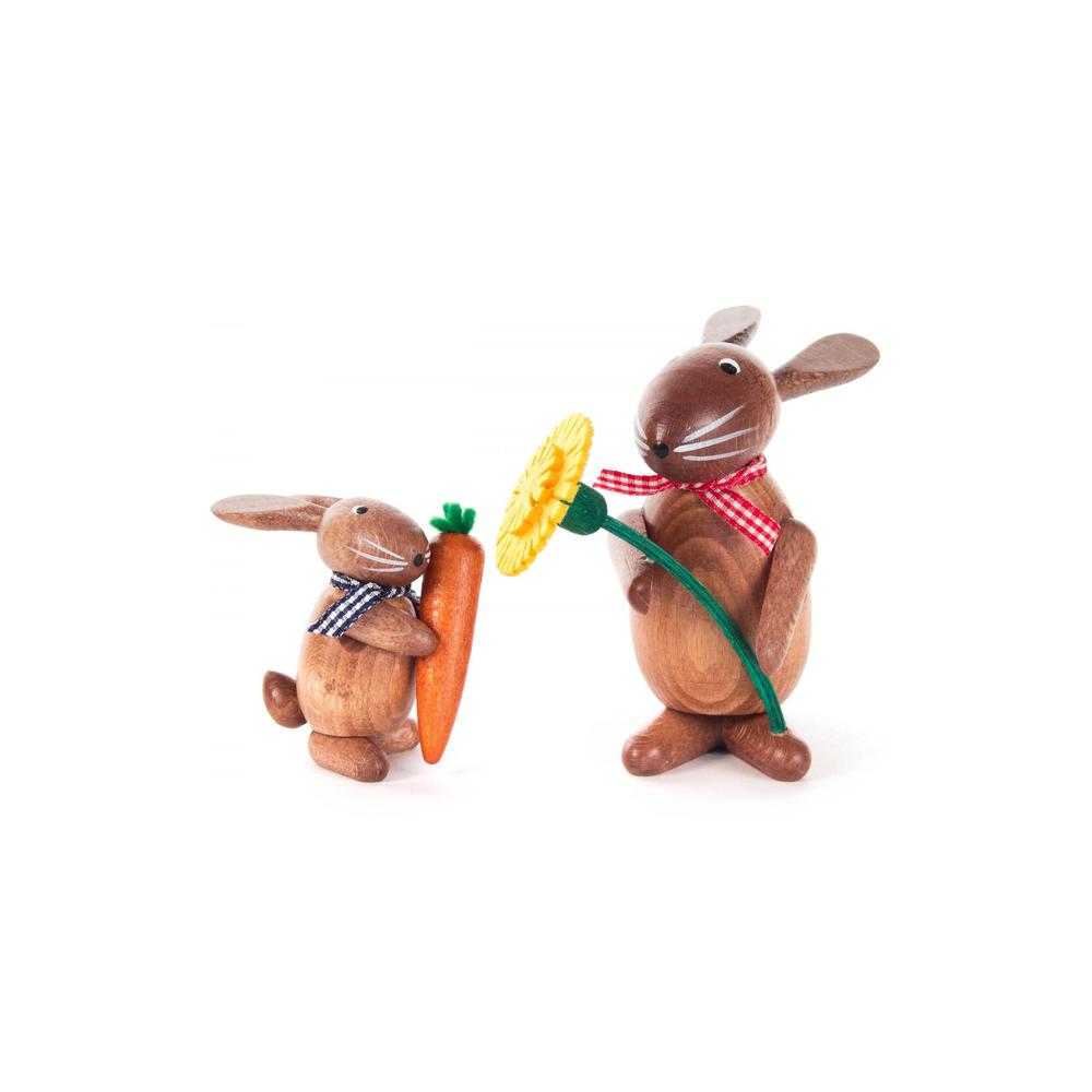 Dregeno Easter Figures - Bunnies With Mayflower and Carrot (Set 2) - 3.5"H x 2.5"W x 4"D