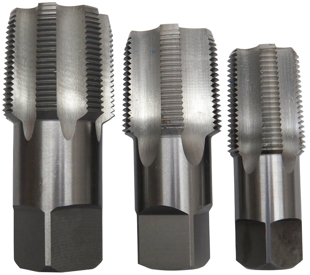 DRILL AMERICA Carbon Steel NPT Pipe Tap Set In Carry Pouch 1" - 1-1/2" (3 Piece Set)