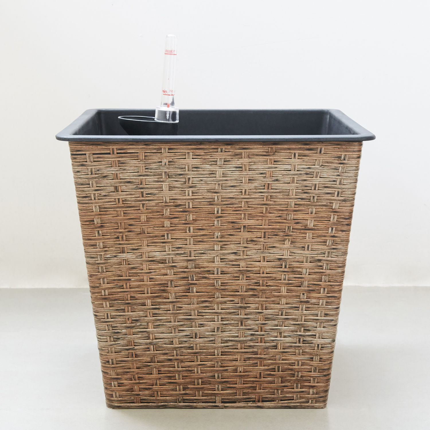 Hatteras 13 x 13 x 12 Thin Square Wicker Smart Self-Watering Planter in Light Brown