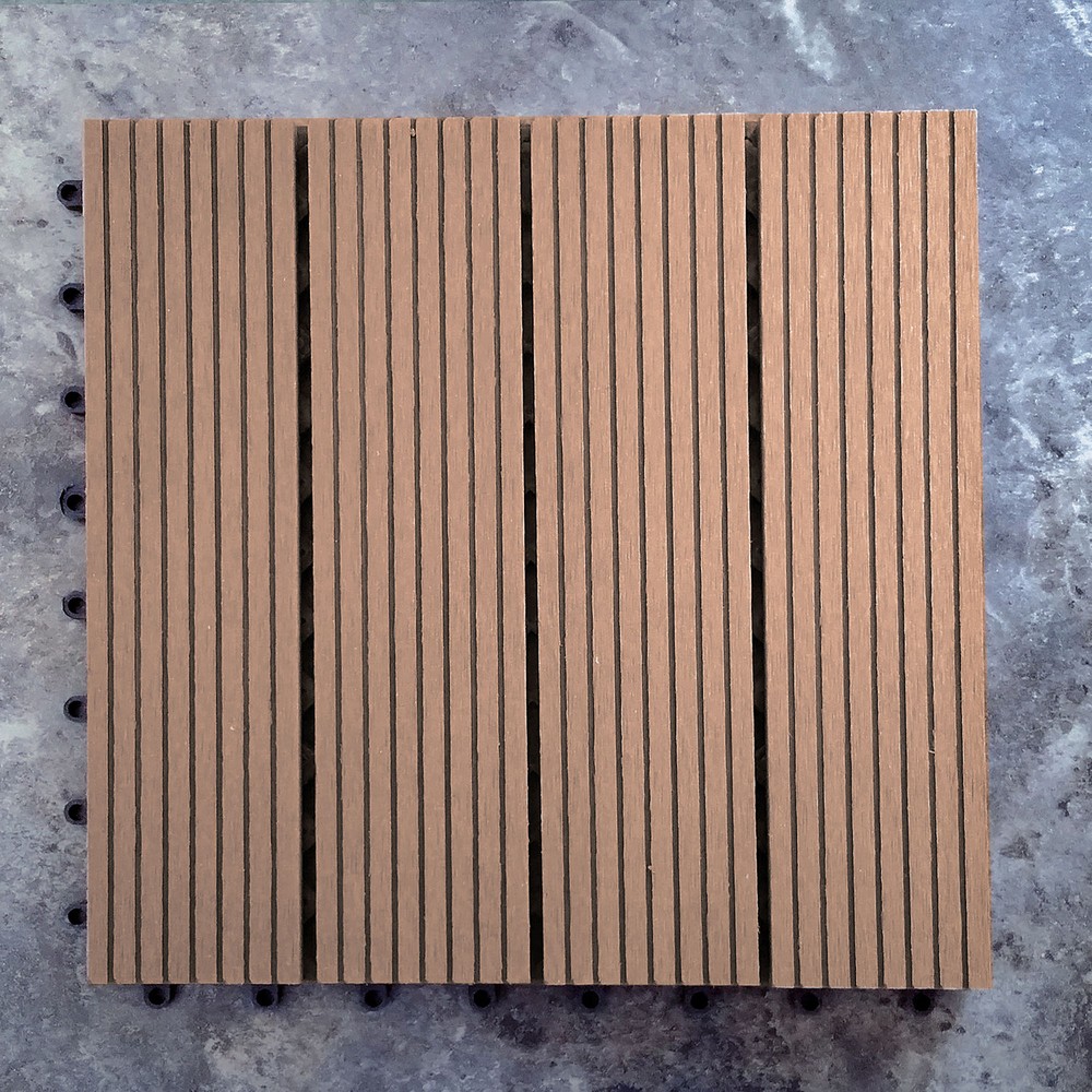 Outdoor-Plastic Composite Interlocking Decking Tile - Dark Brown (Set of 11 tiles)