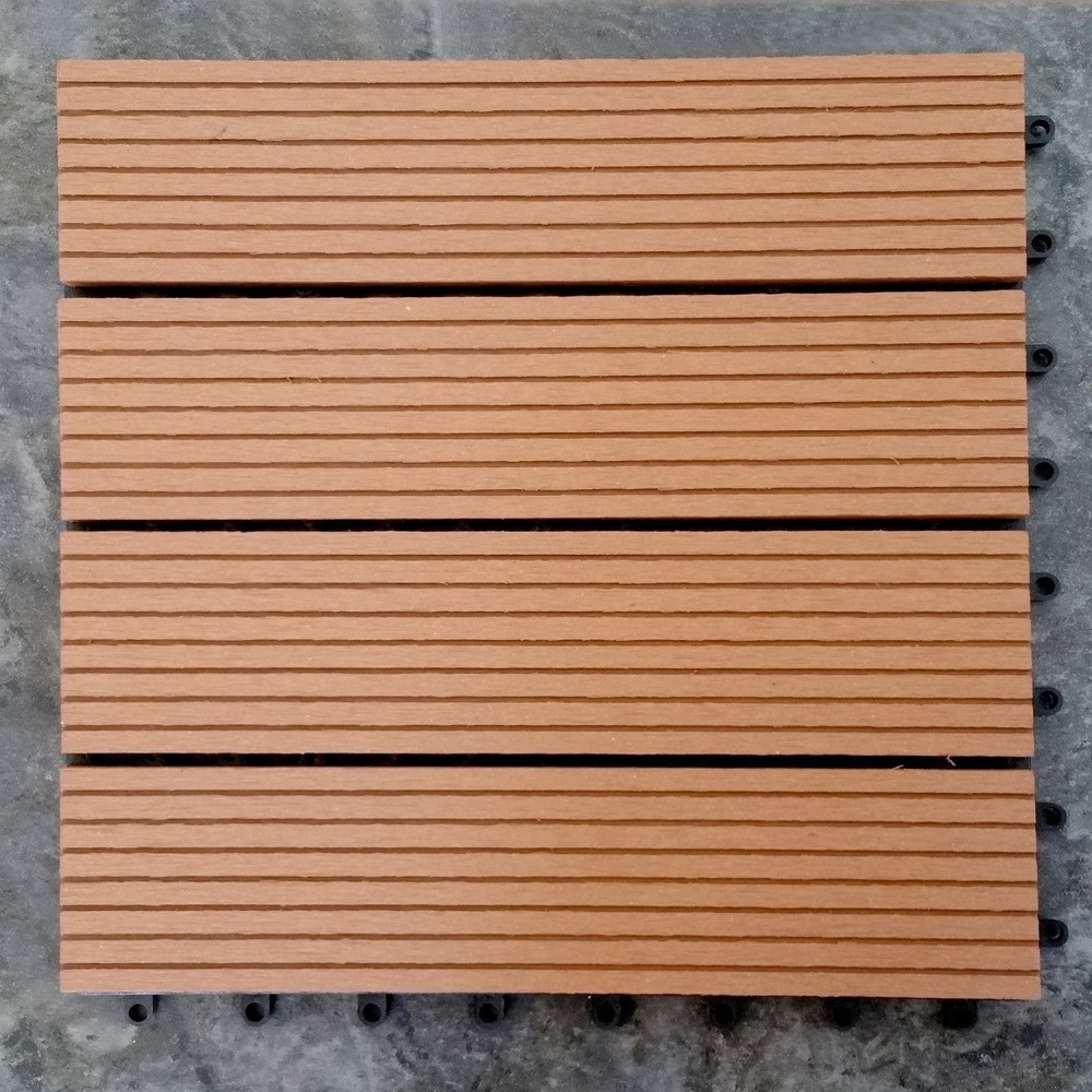 Outdoor-Plastic Composite Interlocking Decking Tile - Light Brown (Set of 11 tiles)