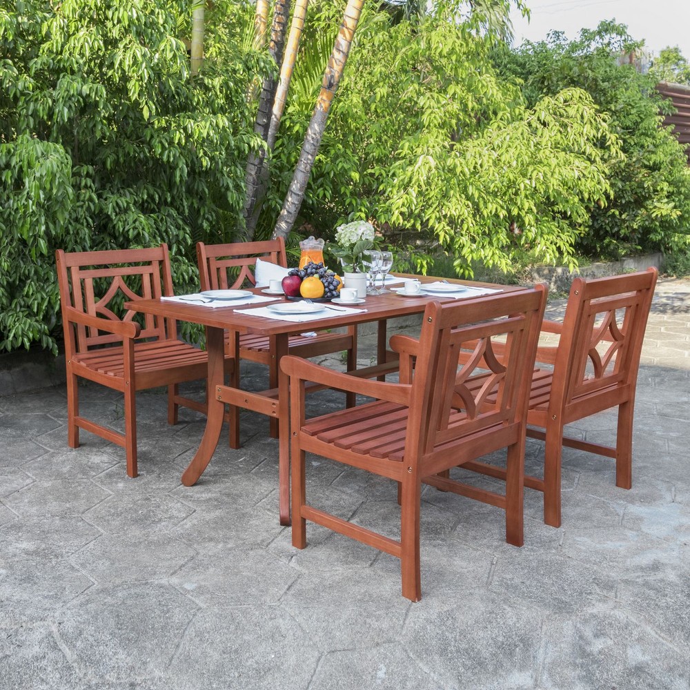 Malibu Outdoor 5-piece Wood Patio Curvy Legs Table Dining Set