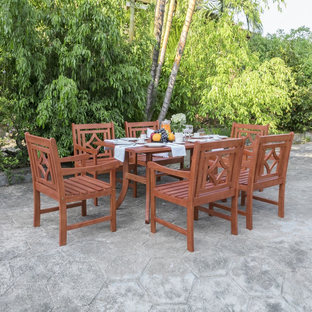Malibu Outdoor 7-piece Wood Patio Curvy Legs Table Dining Set