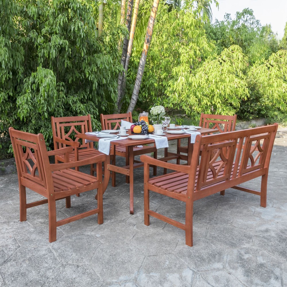 Malibu Outdoor 6-piece Wood Patio Curvy Legs Table Dining Set