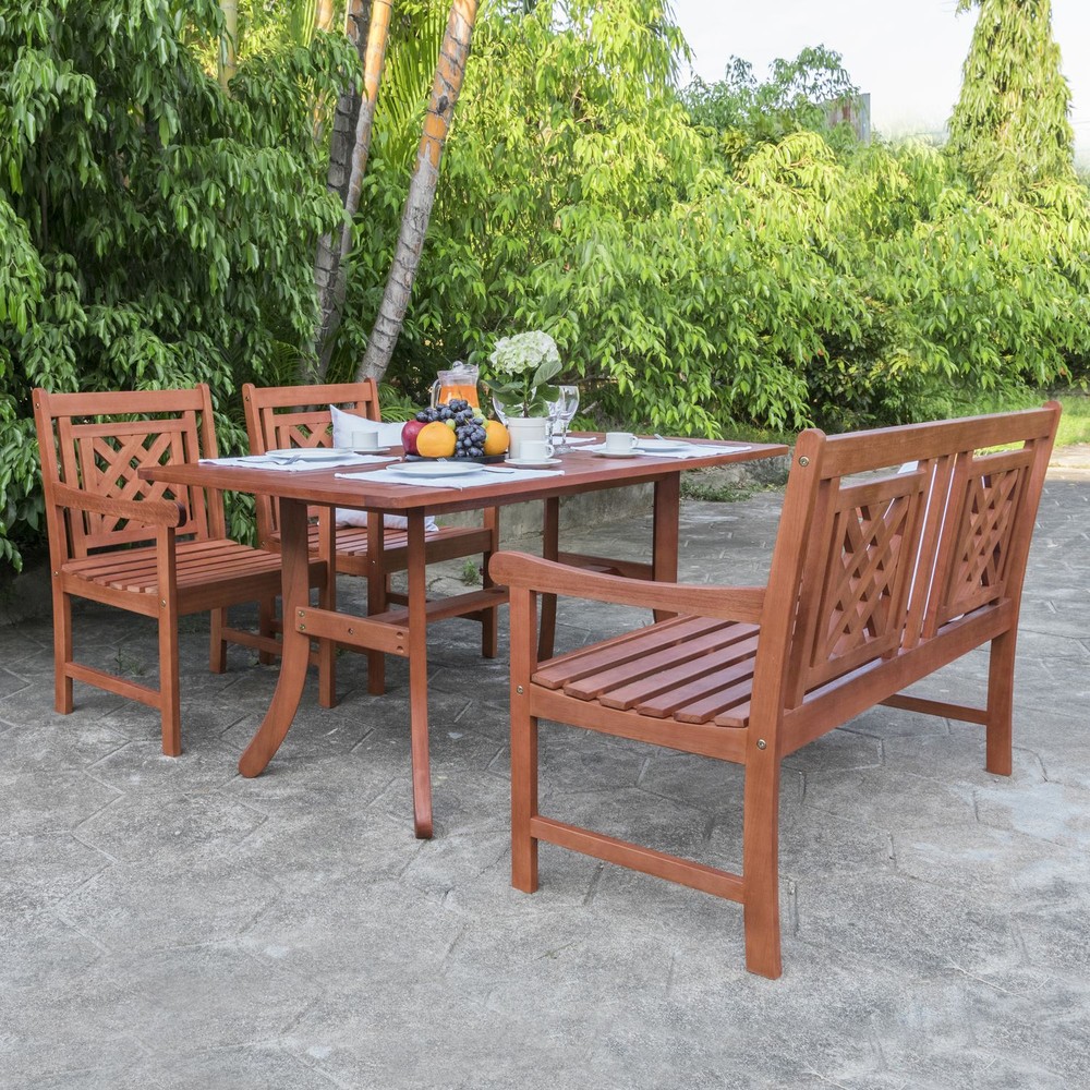 Malibu Outdoor 4-piece Wood Patio Curvy Legs Table Dining Set