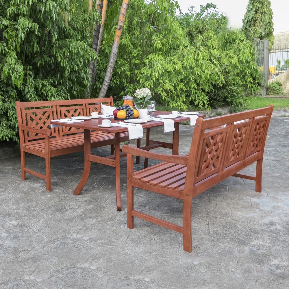 Malibu Outdoor 3-piece Wood Patio Curvy Legs Table Dining Set