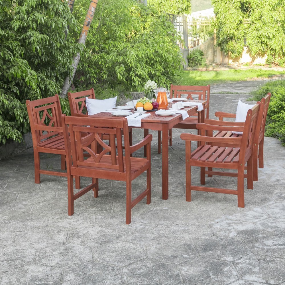 Malibu Outdoor 7-piece Wood Patio Rectangular Table Dining Set