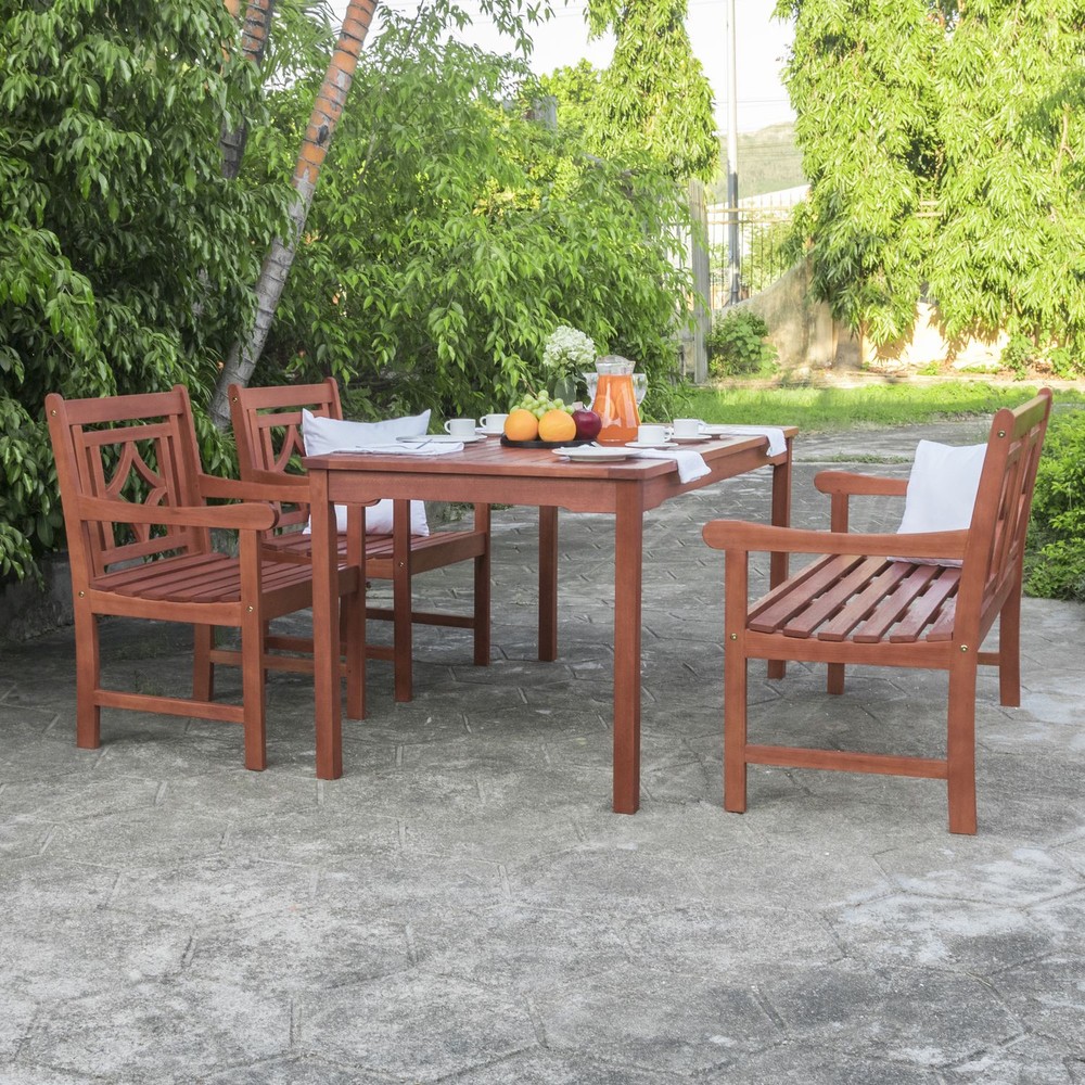 Malibu Outdoor 4-piece Wood Patio Rectangular Table Dining Set