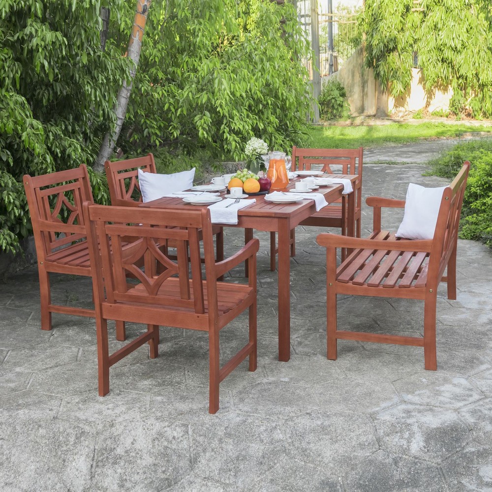 Malibu Outdoor 6-piece Wood Patio Rectangular Table Dining Set