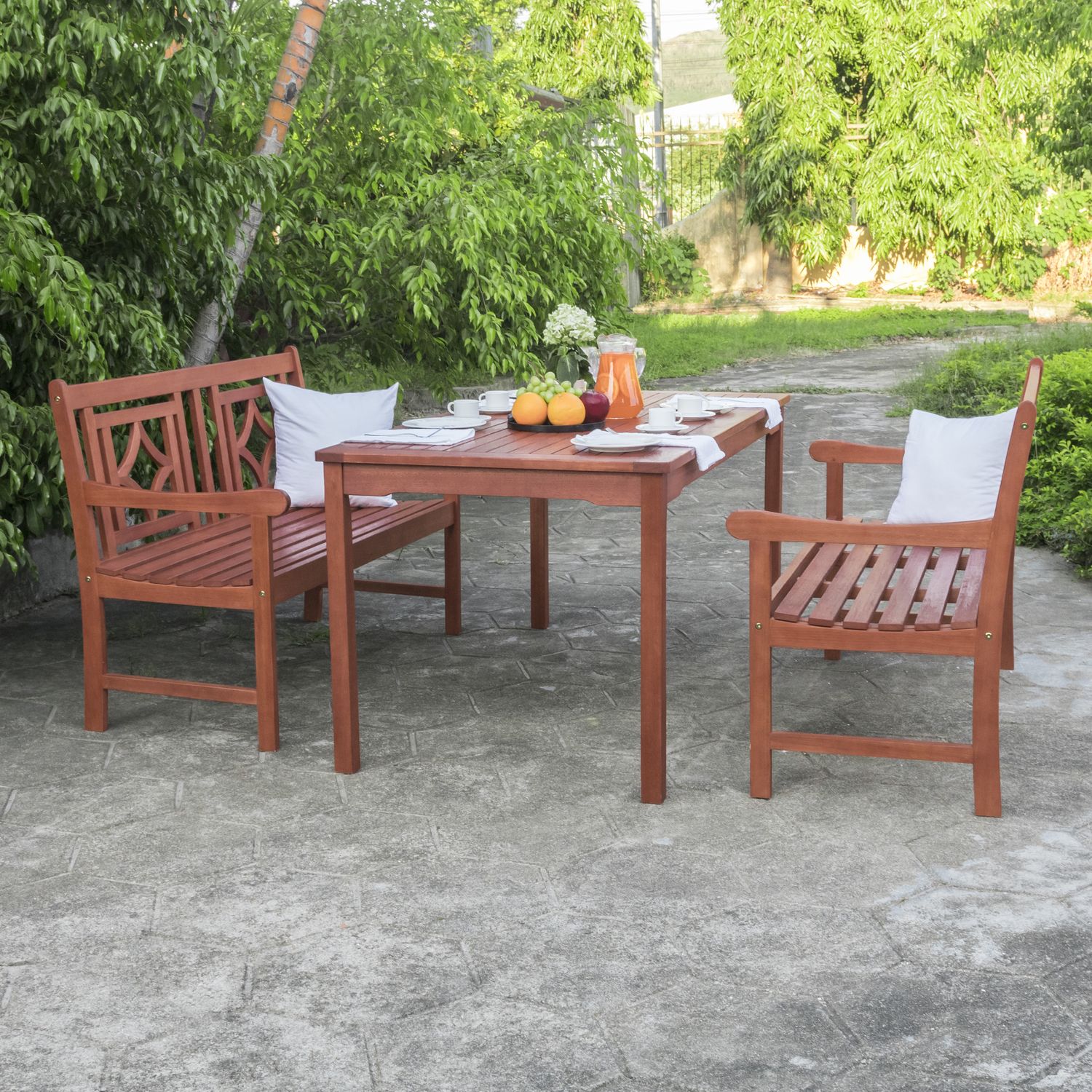 Malibu Outdoor 3-piece Wood Patio Rectangular Table Dining Set