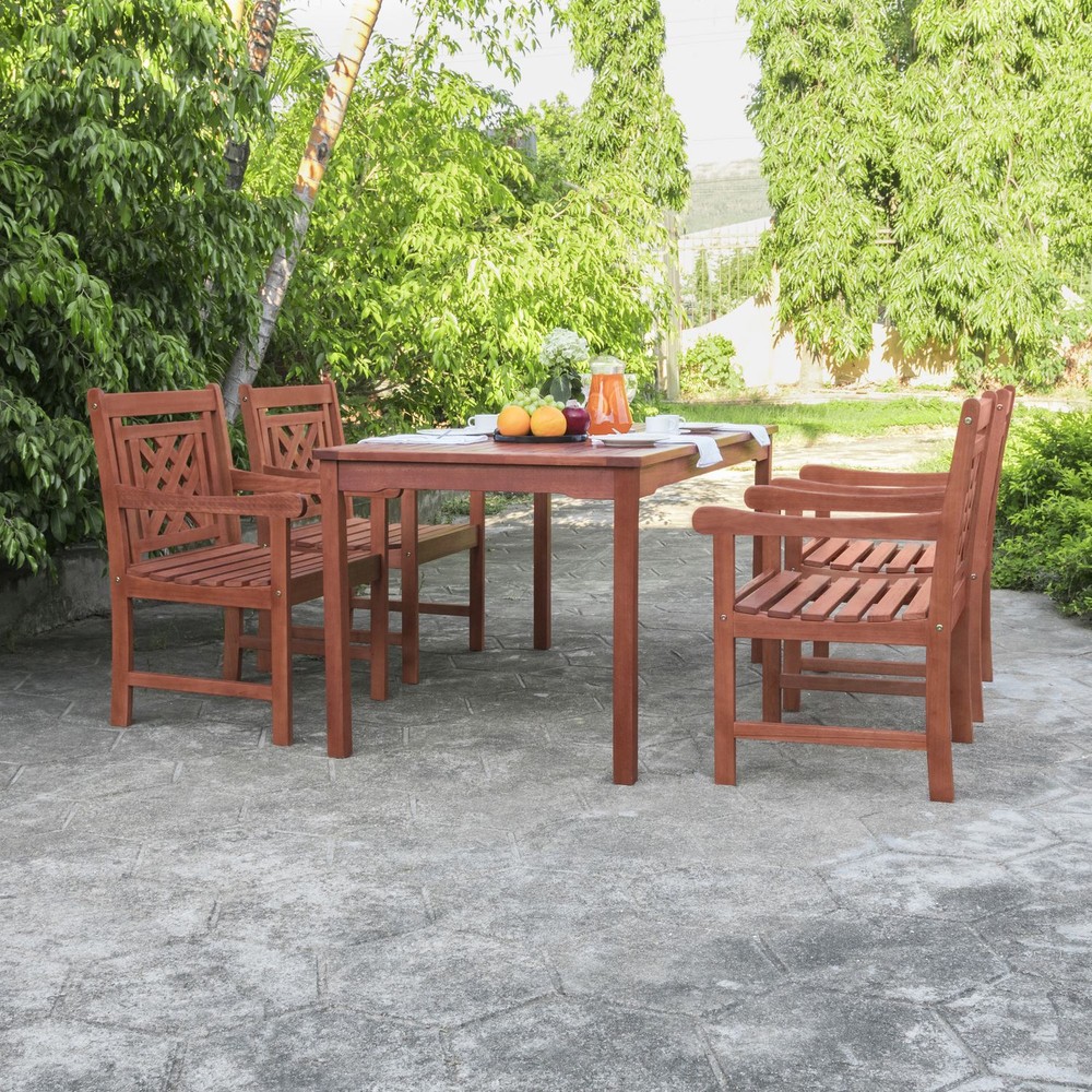 Malibu Outdoor 5-piece Wood Patio Rectangular Table Dining Set