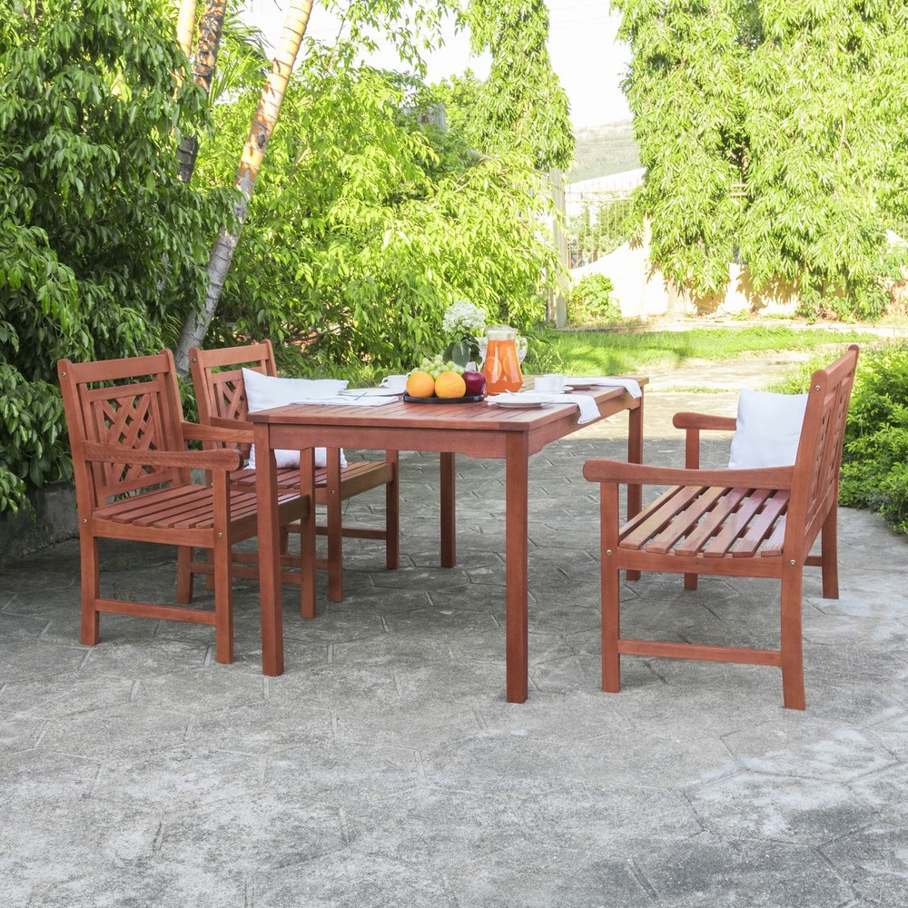 Malibu Outdoor 4-piece Wood Patio Rectangular Table Dining Set