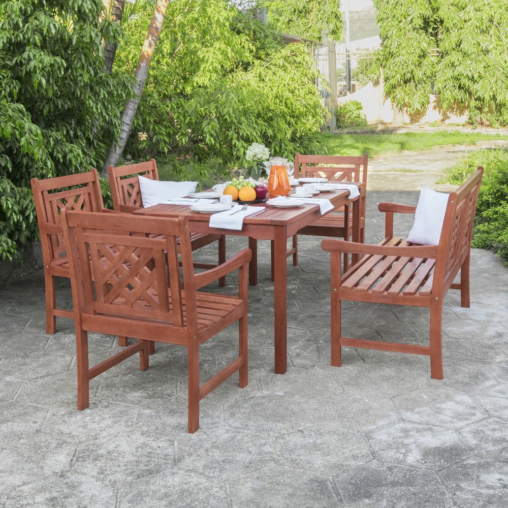Malibu Outdoor 6-piece Wood Patio Rectangular Table Dining Set