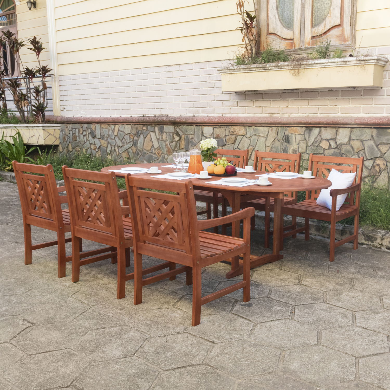 Malibu Outdoor 7-piece Wood Patio Extendable Table Dining Set