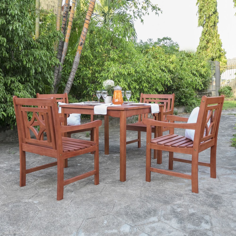 Malibu Outdoor 5-piece Wood Patio Stacking Table Dining Set