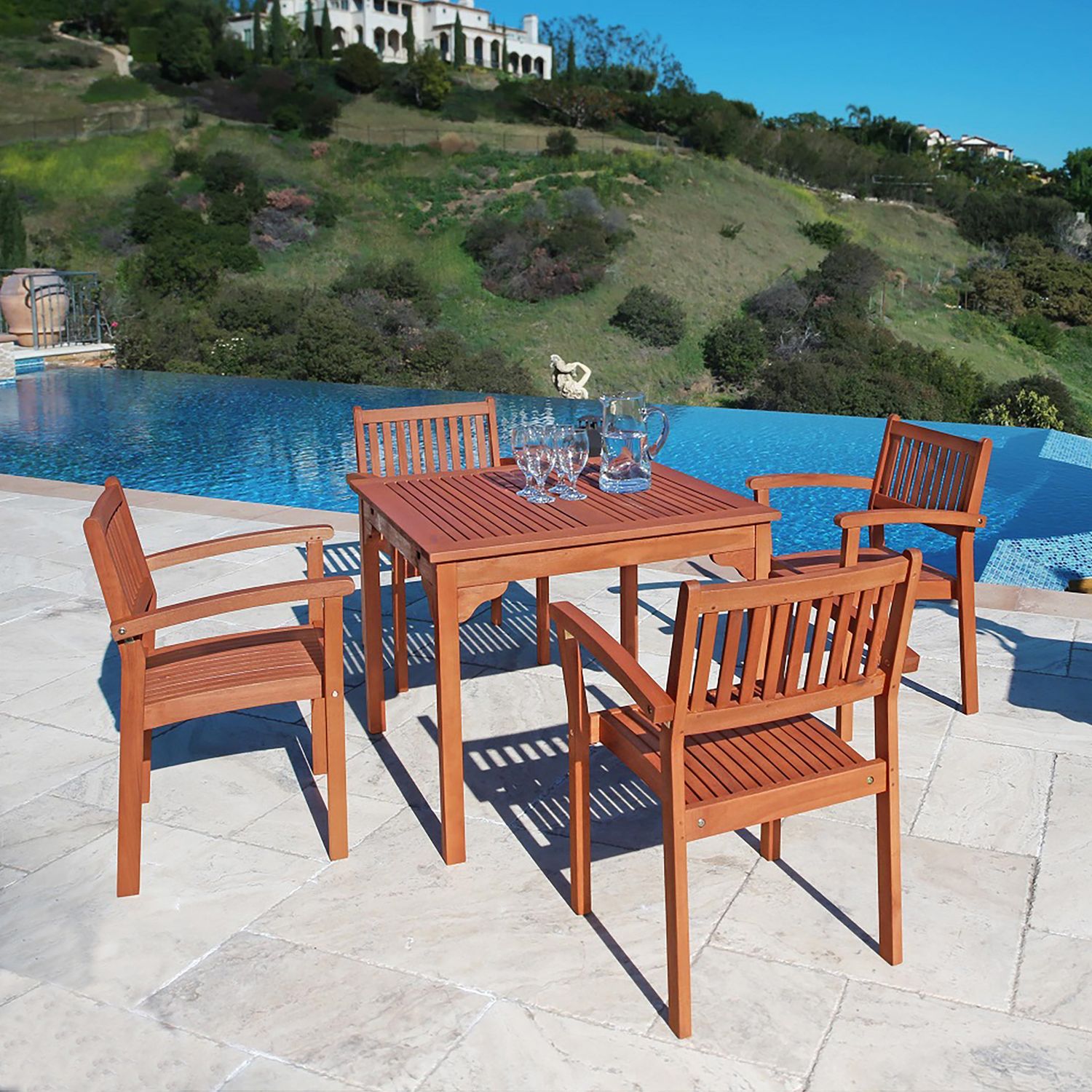 Malibu Outdoor 5-piece Wood Patio Dining Set with Stacking Chairs