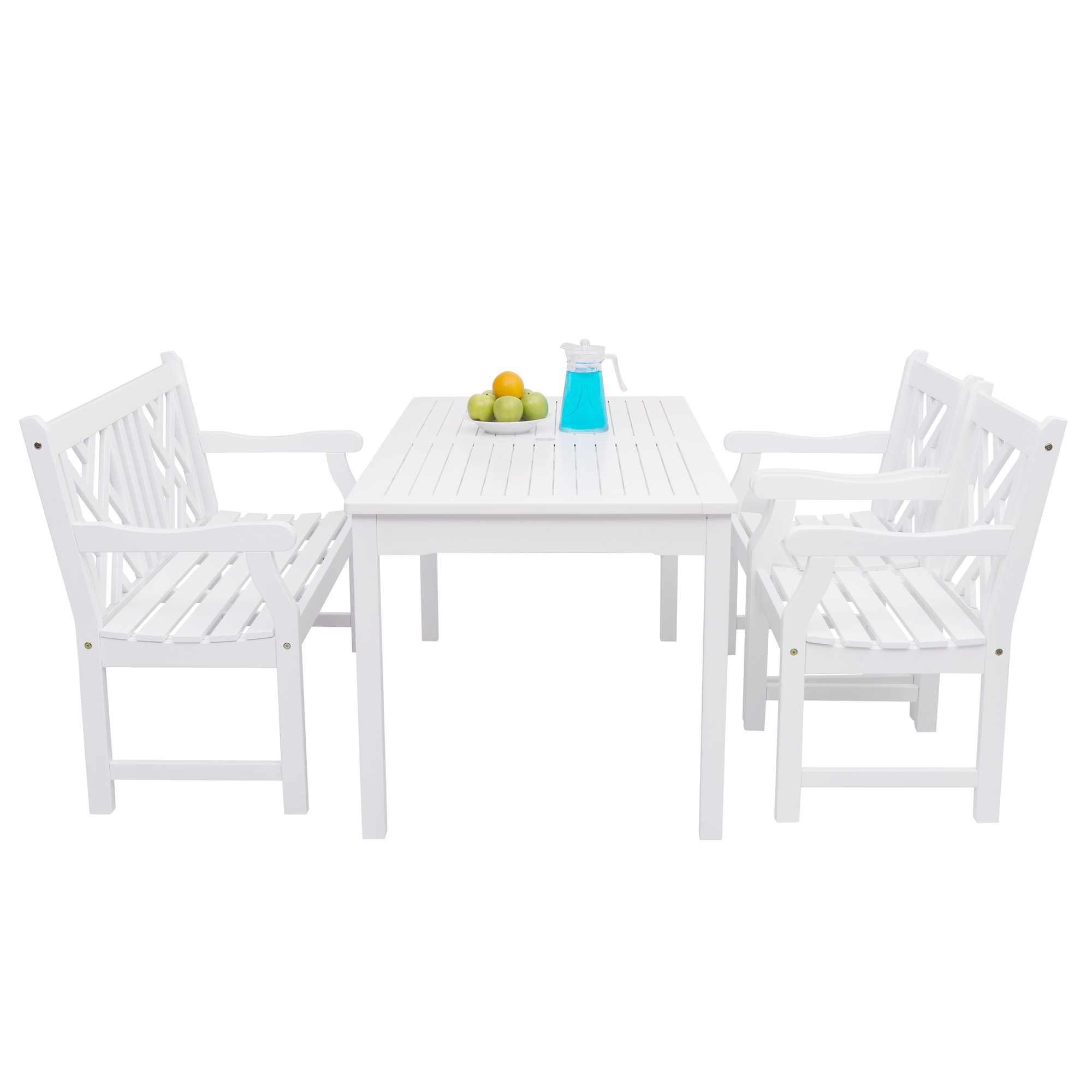 Bradley Outdoor 4-piece Wood Patio Dining Set with 4-foot Bench in White