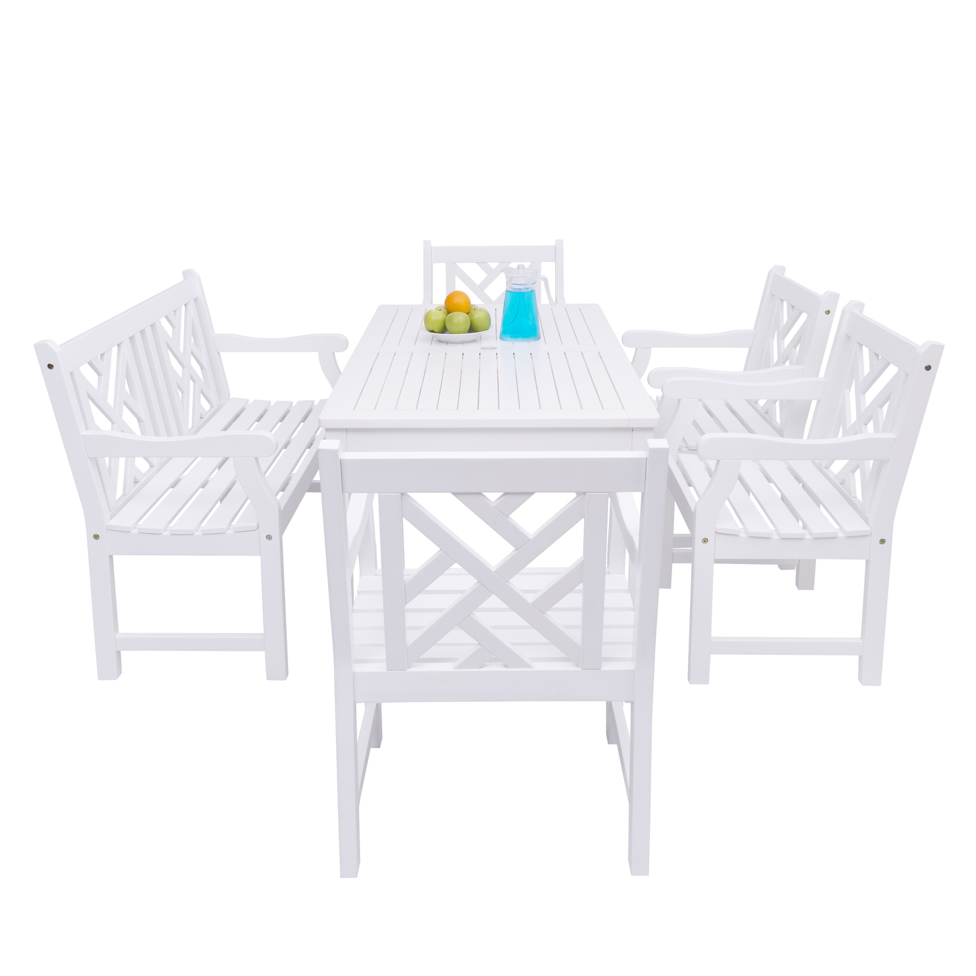 Bradley Outdoor 6-piece Wood Patio Dining Set with 4-foot Bench in White