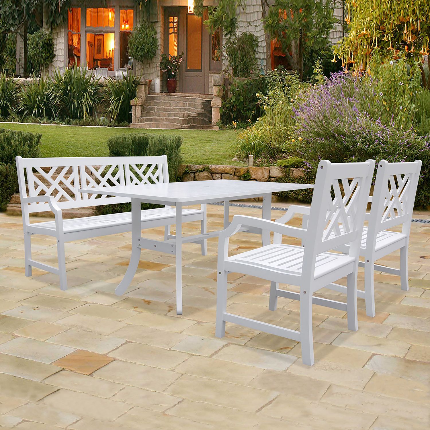 Bradley Outdoor 4-piece Wood Patio Dining Set with 5-foot Bench in White