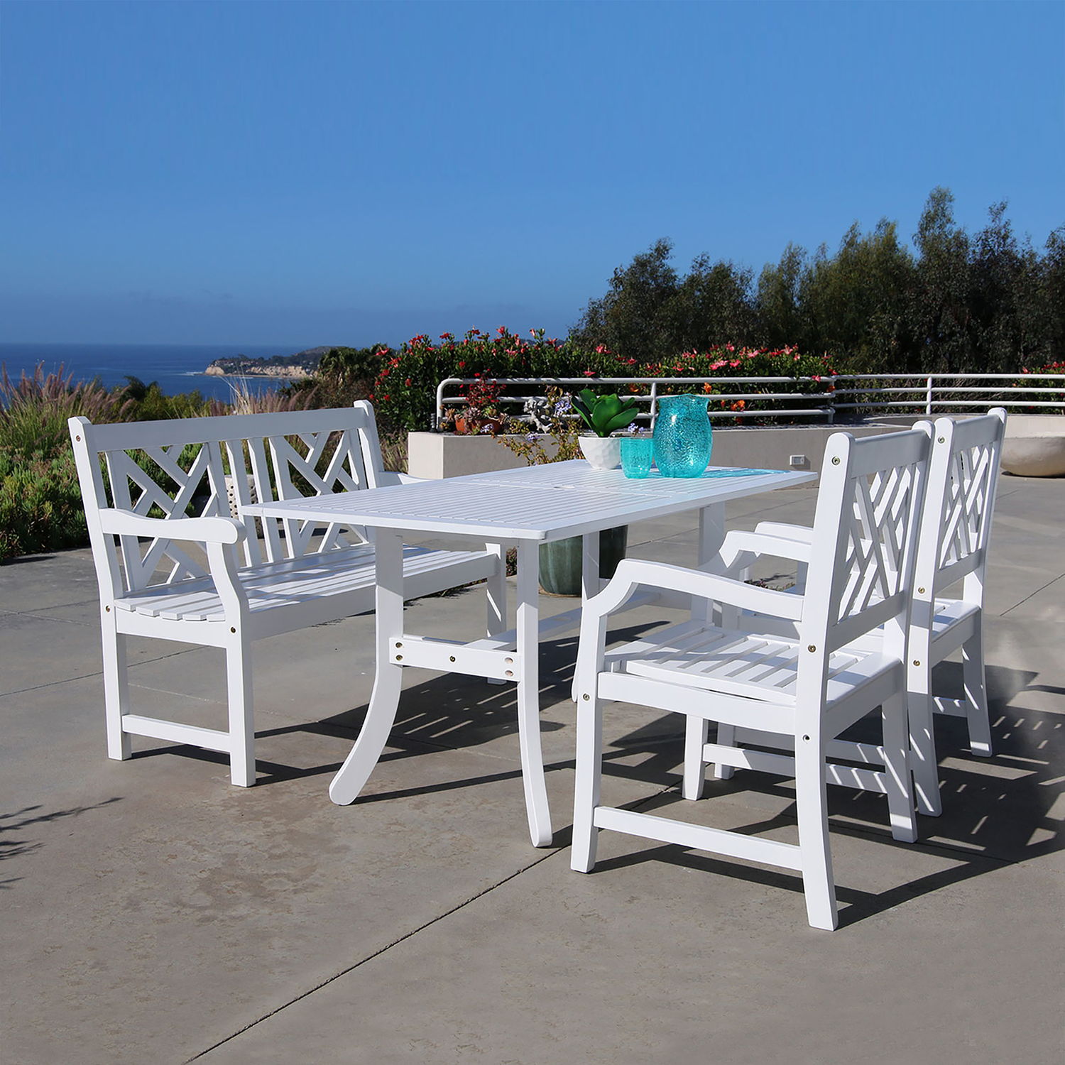 Bradley Outdoor 4-piece Wood Patio Dining Set with 4-foot Bench in White