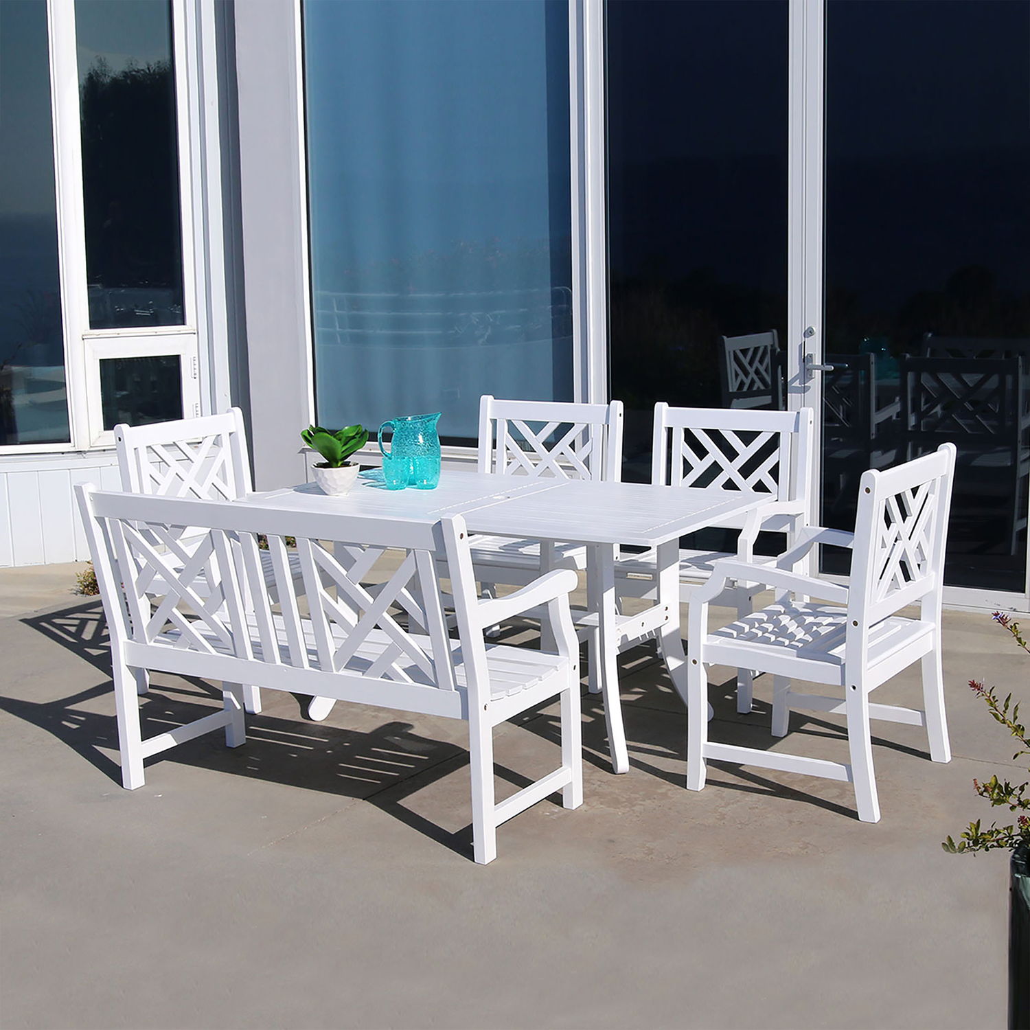 Bradley Outdoor 6-piece Wood Patio Dining Set with 4-foot Bench in White