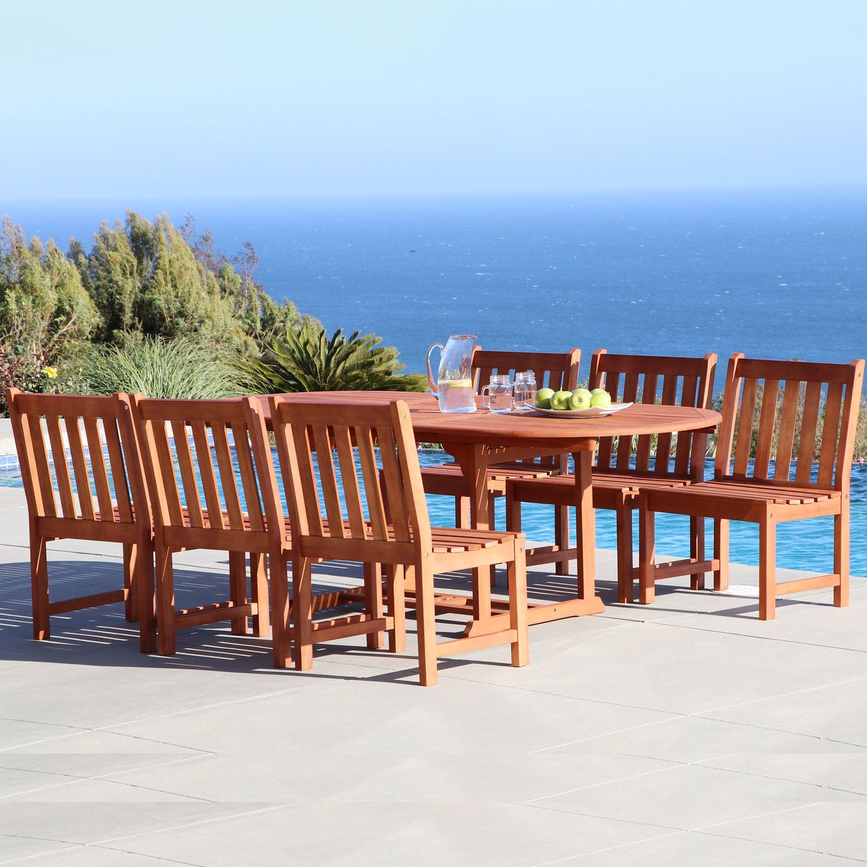 Malibu Outdoor 7-piece Wood Patio Dining Set with Extension Table & Armless Chairs