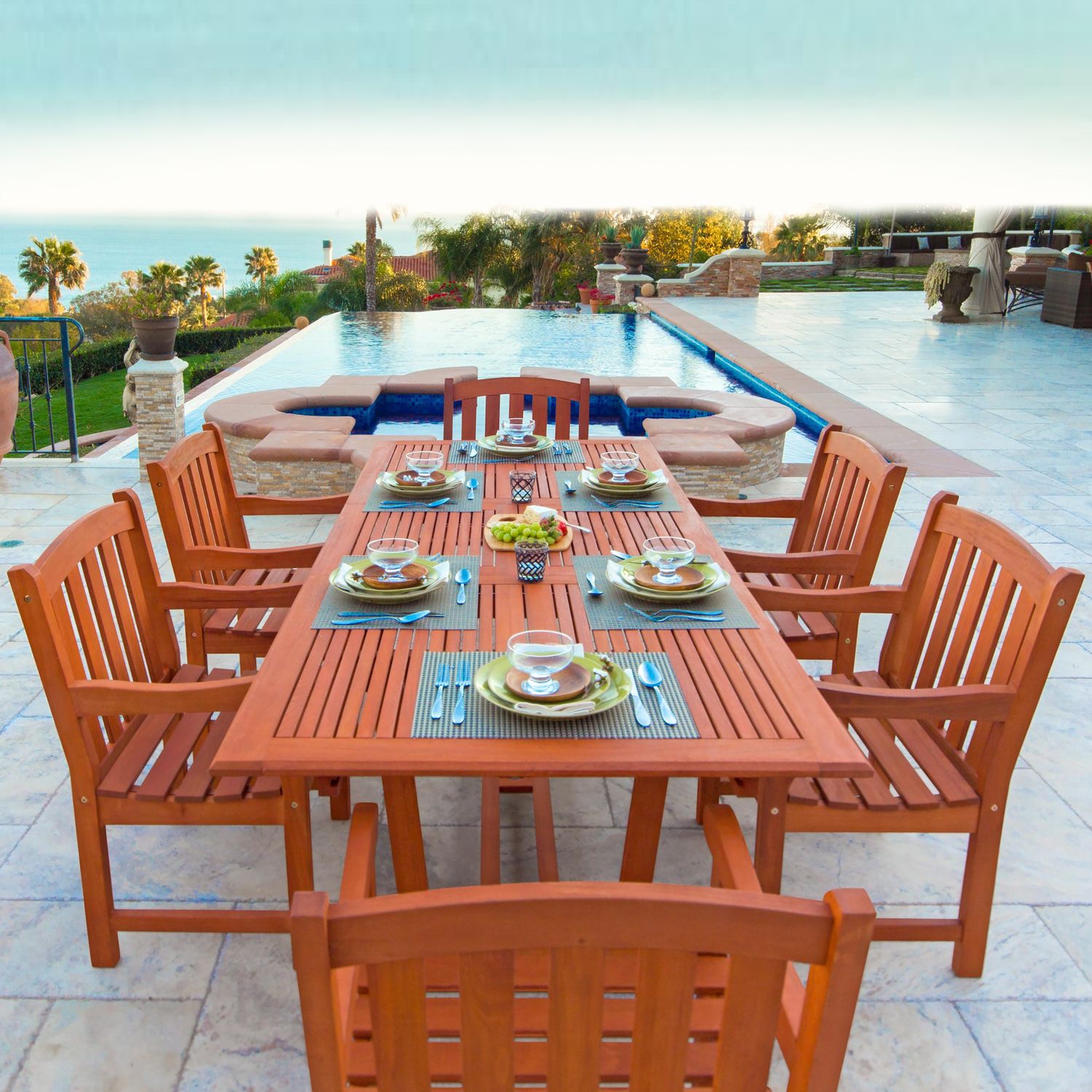 Malibu Outdoor 7-piece Wood Patio Dining Set with Extension Table
