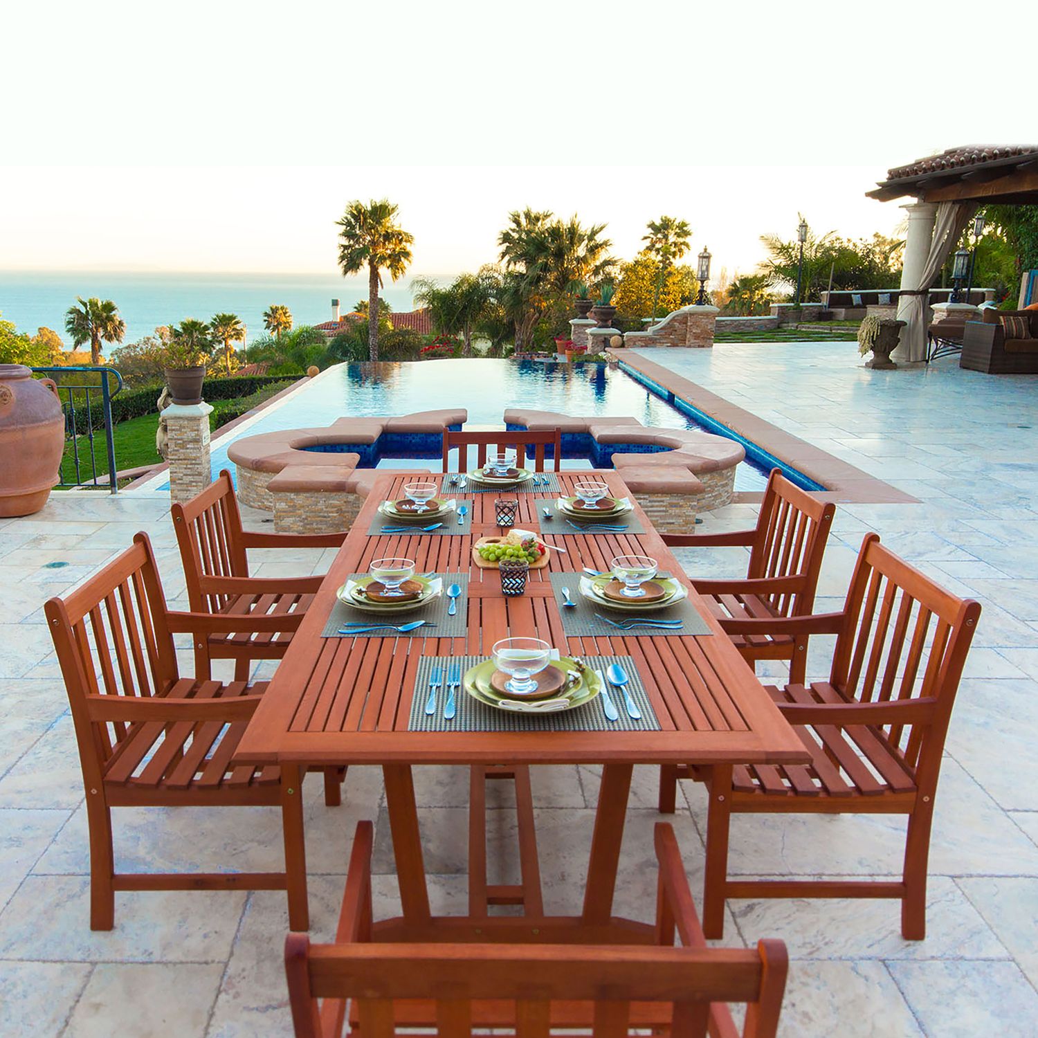 Malibu Outdoor 7-piece Wood Patio Dining Set with Extension Table