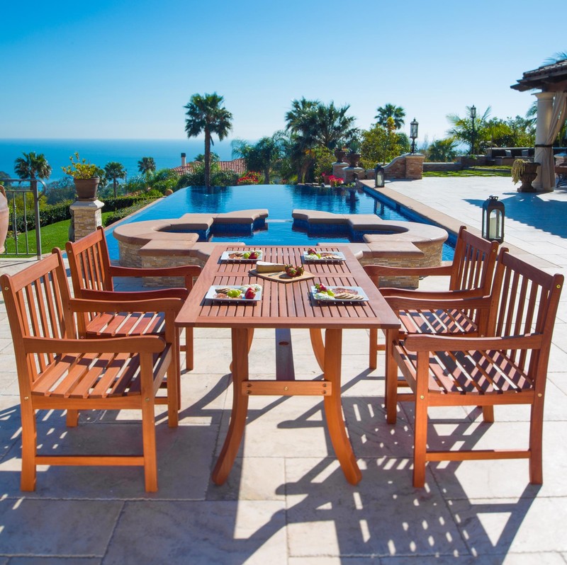 Malibu Outdoor 5-piece Wood Patio Dining Set with Curvy Leg Table