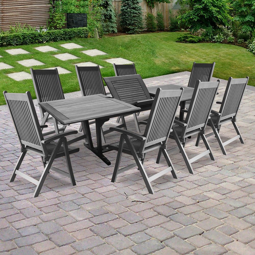 Renaissance Outdoor Patio Hand-scraped Wood 9-piece Dining Set with Extension Table