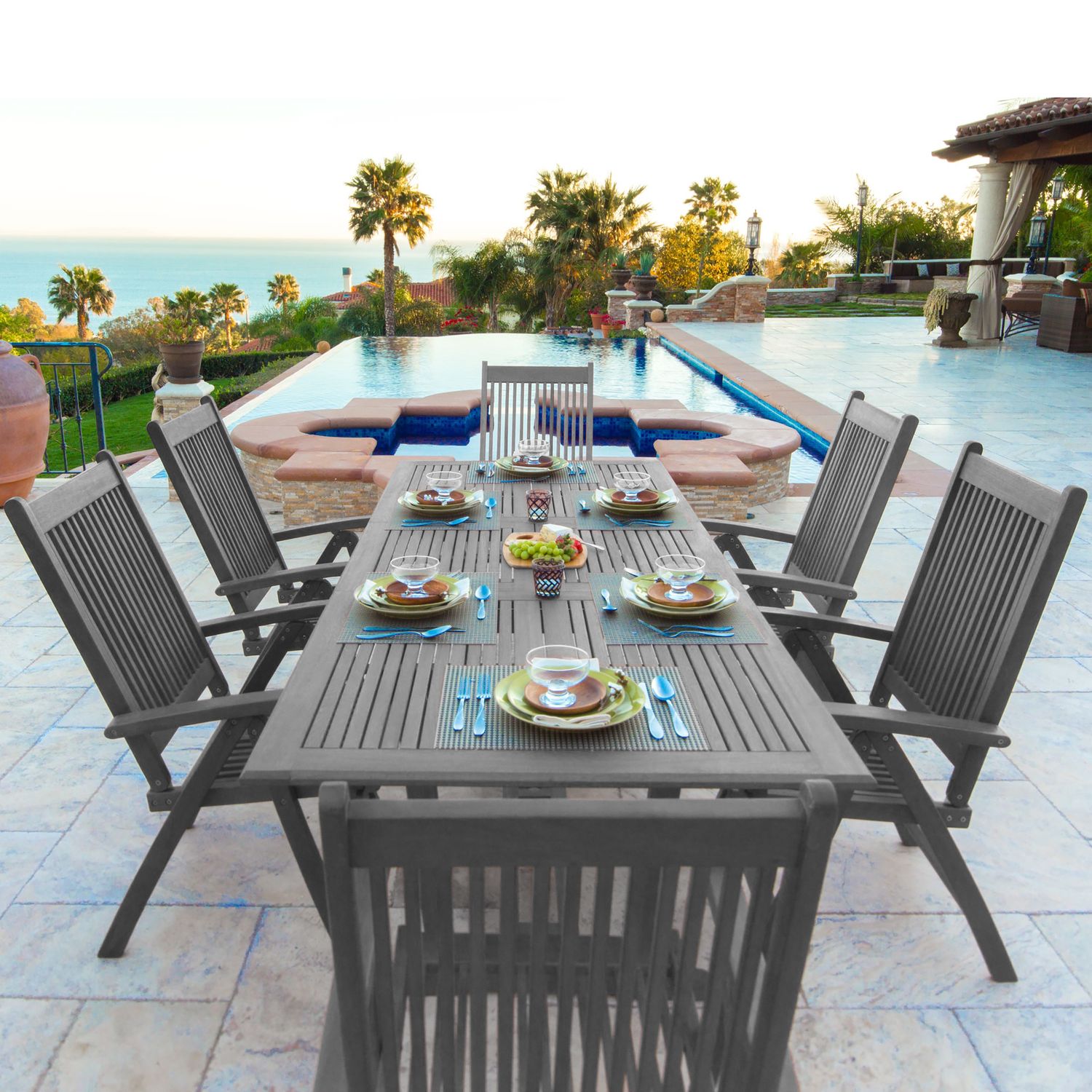Renaissance Outdoor Patio Hand-scraped Wood 7-piece Dining Set with Extension Table