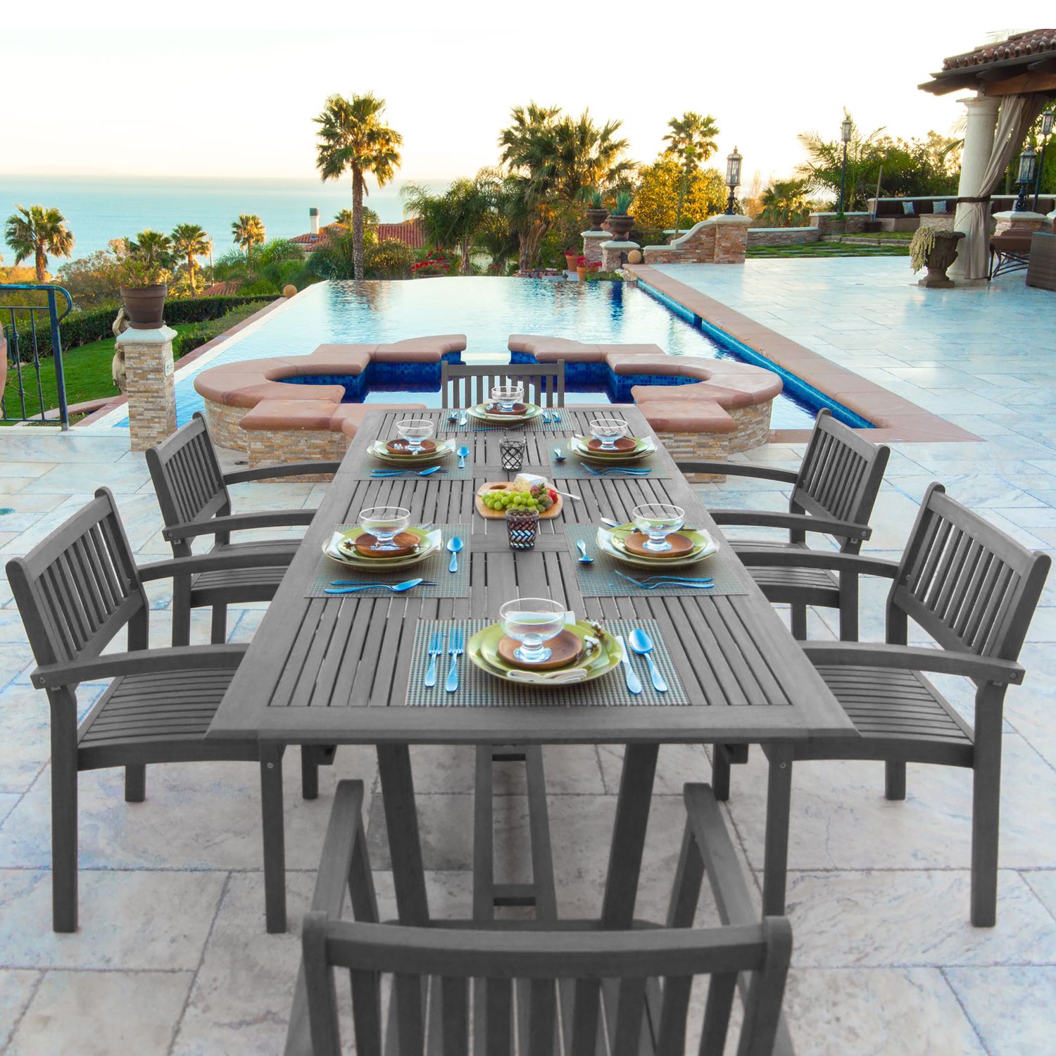 Renaissance Outdoor Patio Hand-scraped Wood 7-piece Dining Set with Extension Table