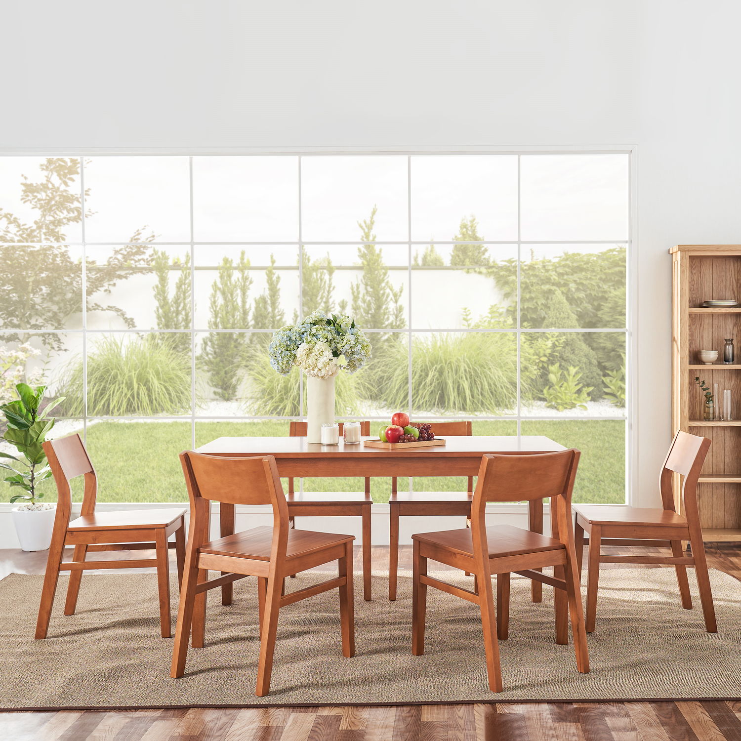 Elsmere Indoor 7-Piece Wood Curve Chair Dining Set