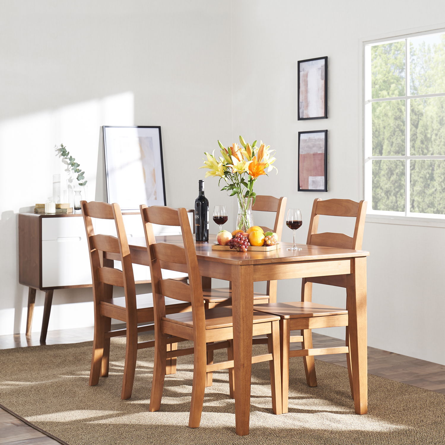 Elsmere Indoor 5-Piece Wood Ladderback Chair Dining Set
