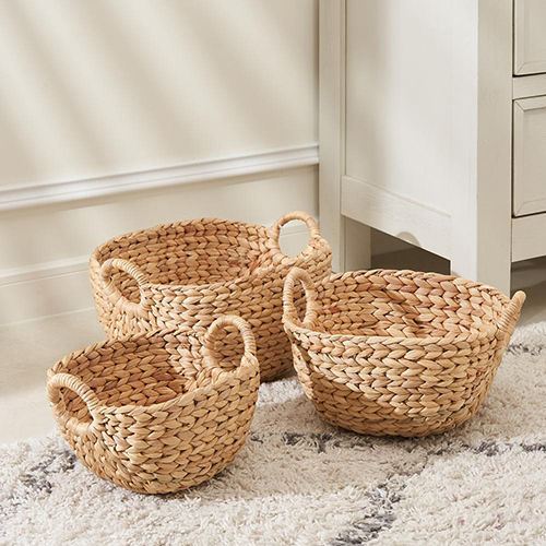 Amelia 3-piece Assorted Stackable Unframed Rectangular Hand-woven Water Hyacinth Picnic and Grocery Basket Set with Handles