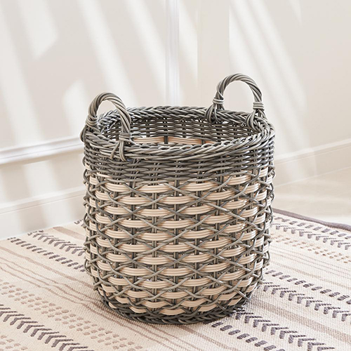 Valeria 11-Inch Resin Round Storage Plant Pot Basket Set with Handles- Size S - Set of 2