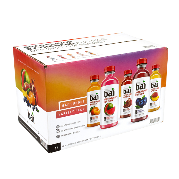 Antioxidant Infused Beverage, Variety Pack, 18 oz Bottle, 15/Box, Delivered in 1-4 Business Days