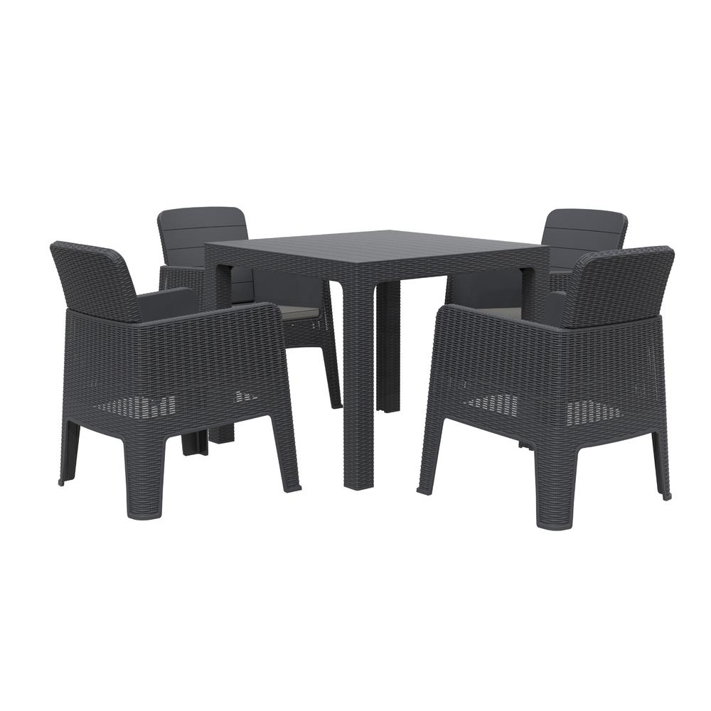 LUCCA 5 Piece Dining Set, Black with Grey Cushions